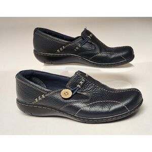 Clarks Bendables Women Navy Blue Leather Loafer Moccasin Shoes Size 8.5M